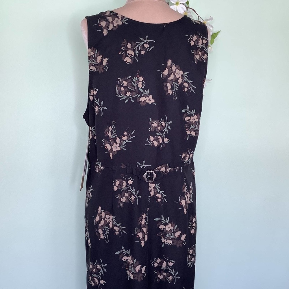 Vintage Sleeveless Long Button Front Floral Print Safari Dress Rayon Buckle Back - Picture 9 of 16